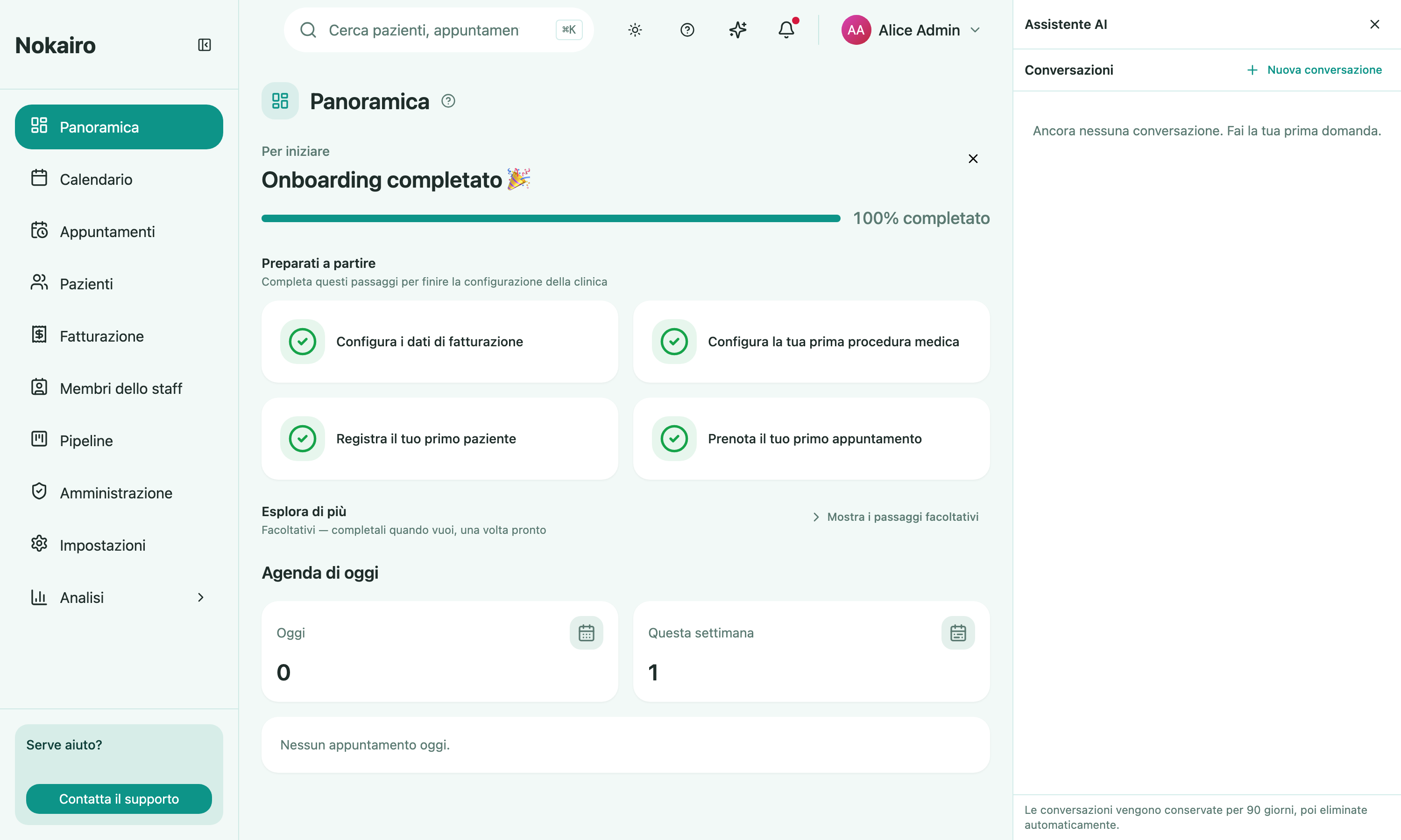 The AI assistant panel open over the Overview page, ready for a question.