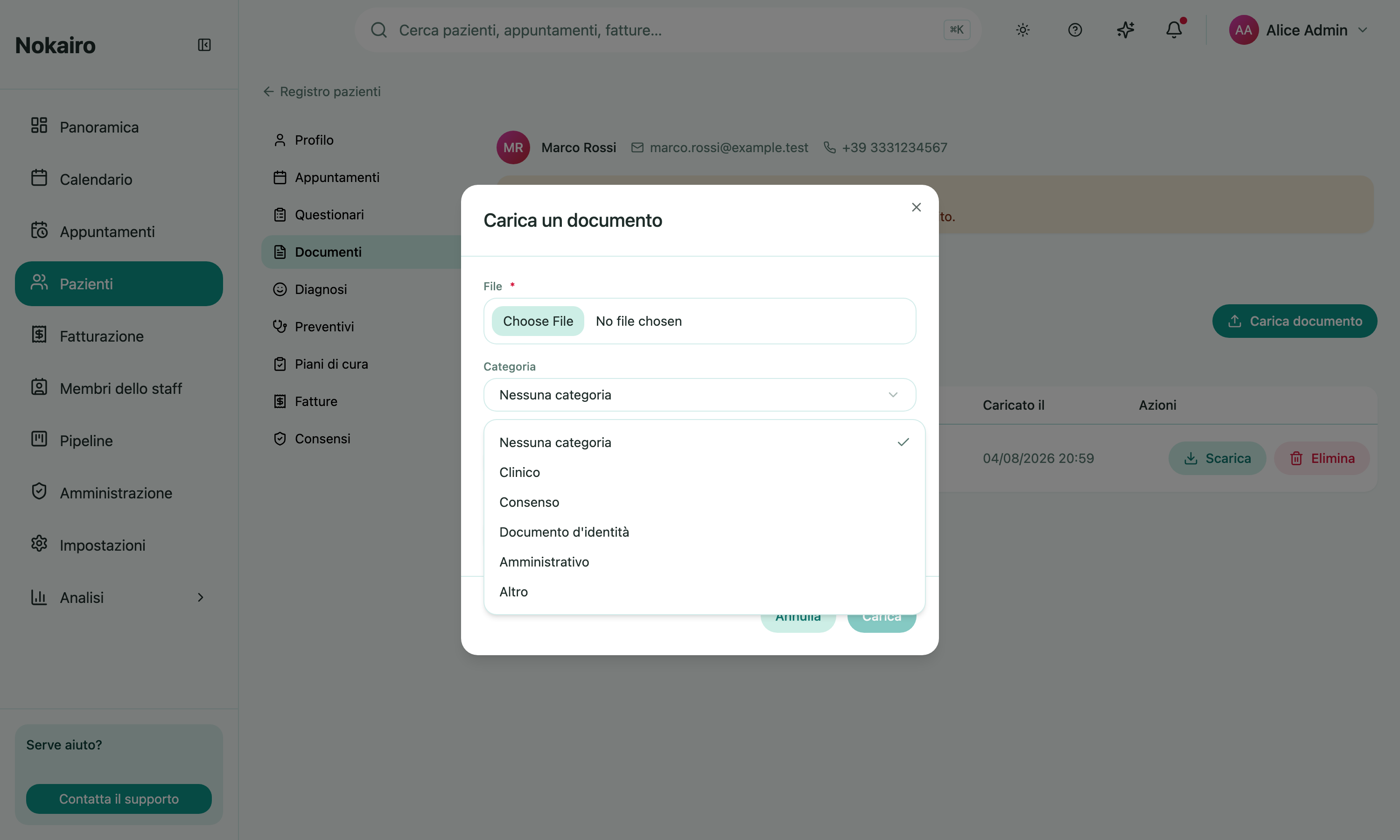 Choosing a category for the document being uploaded.