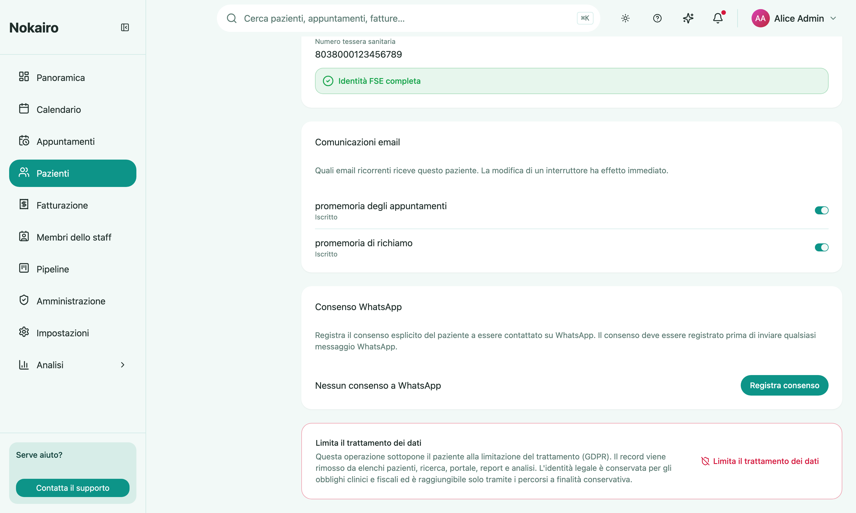Recording WhatsApp consent, and the GDPR restrict-data-processing action.